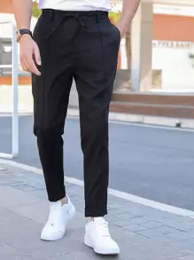 Manfinity Bizformal Men Slant Pocket Tie Front Pants, Fall - Black - View 3