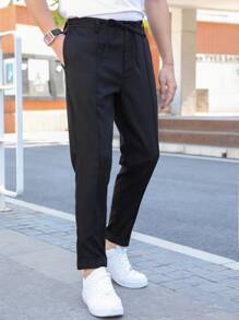 Manfinity Bizformal Men Slant Pocket Tie Front Pants, Fall - Black - View 4