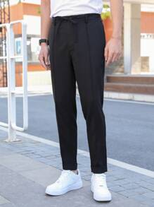 Manfinity Bizformal Men Slant Pocket Tie Front Pants, Fall - Black - View 5