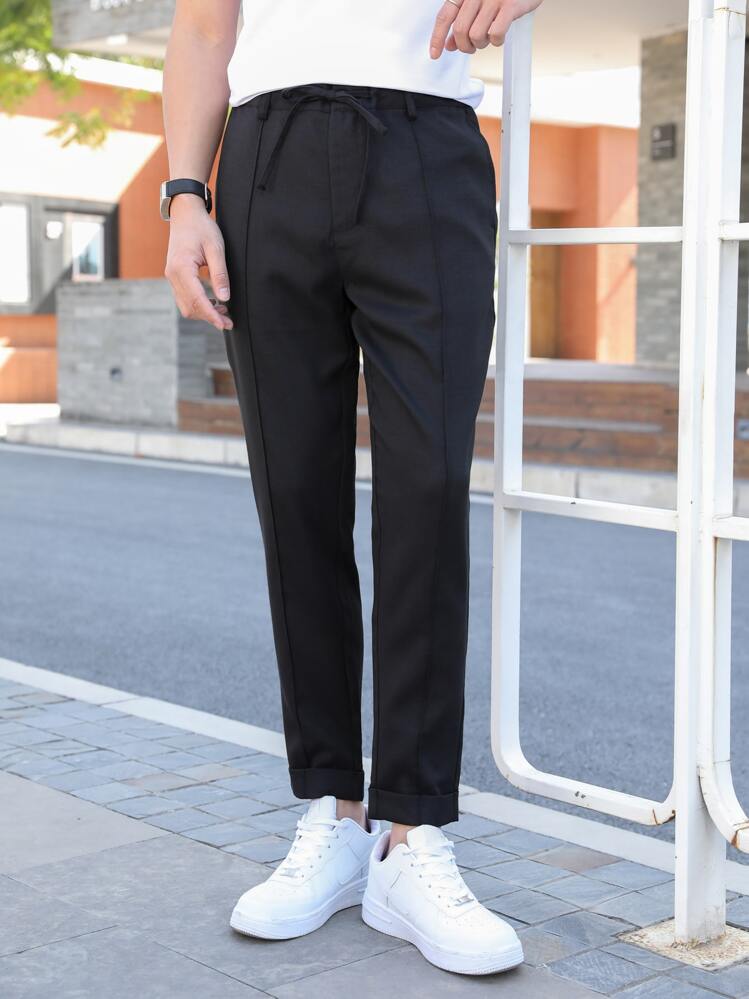 Manfinity Bizformal Men Slant Pocket Tie Front Pants, Fall - Black - View 8