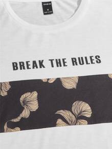 Manfinity 男士標語和樹葉印花T恤和腰部抽繩短褲套裝 - 彩色 - 查看 4