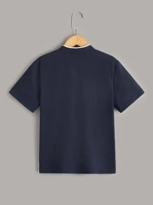 SHEIN 男孩撞色字母圖案POLO衫 - 彩色 - 查看 2