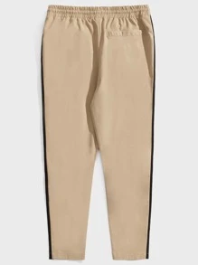 Manfinity VCAY 男士字母圖案側條紋長褲 - 卡其色 - 查看 2