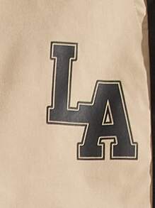 Manfinity VCAY 男士字母圖案側條紋長褲 - 卡其色 - 查看 4