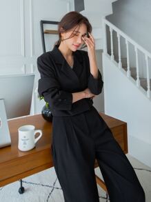 DAZY Bộ âu phục nữ Nút đôi Túi màu trơn Thanh lịch - màu đen - Xem 4