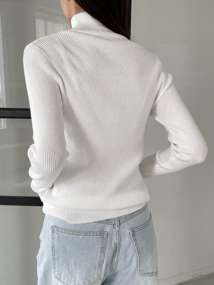 Turtleneck Ribbed Knit Sweater,Fall Women Clothes