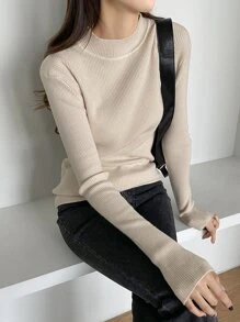 DAZY Mock Neck Ribbed Knit Jumper - Apricot - View 3