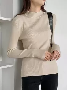 DAZY Mock Neck Ribbed Knit Jumper - Apricot - View 4