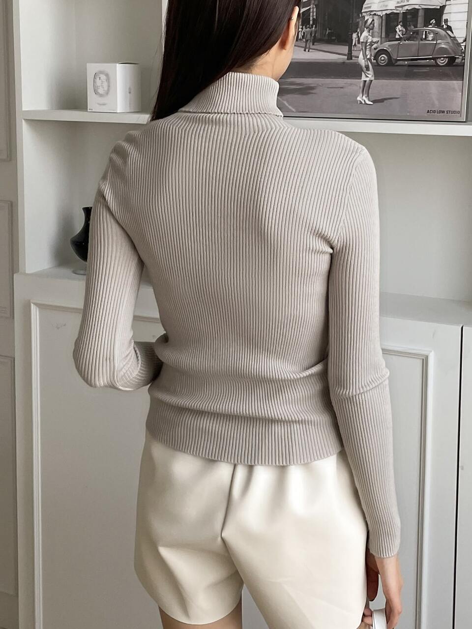 Ribbed Knit Turtleneck Sweater,Fall Women Clothes