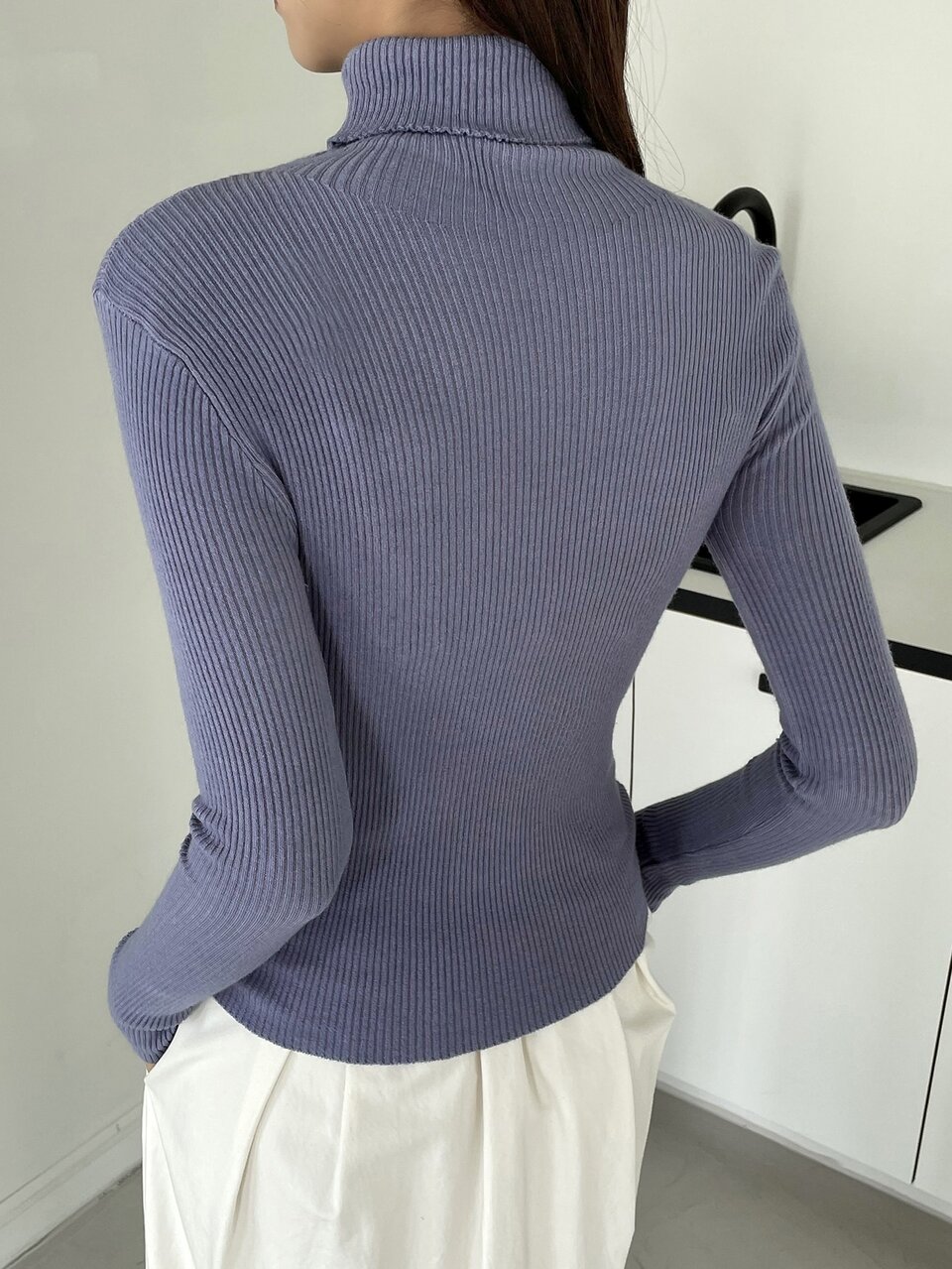 Ribbed Knit Turtleneck Sweater