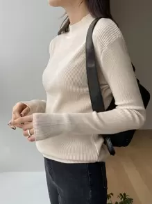 DAZY Mock Neck Ribbed Knit Jumper - Apricot - View 8