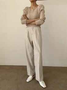 DAZY Ribbed Knit Puff Sleeve Jumper - Apricot - View 5