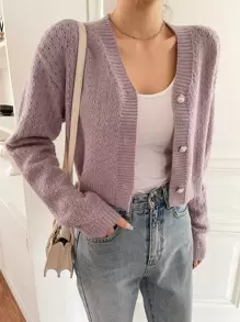 DAZY Drop Shoulder Cable Knit Cardigan,Fall Clothes Jacket - Mauve Purple - View 1