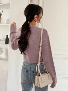DAZY Drop Shoulder Cable Knit Cardigan,Fall Clothes Jacket - Mauve Purple - View 2