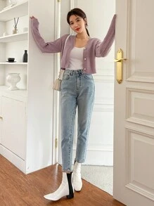 DAZY Drop Shoulder Cable Knit Cardigan,Fall Clothes Jacket - Mauve Purple - View 3