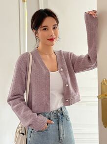 DAZY Drop Shoulder Cable Knit Cardigan,Fall Clothes Jacket - Mauve Purple - View 5