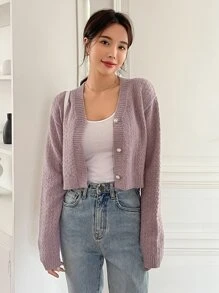 DAZY Drop Shoulder Cable Knit Cardigan,Fall Clothes Jacket - Mauve Purple - View 8