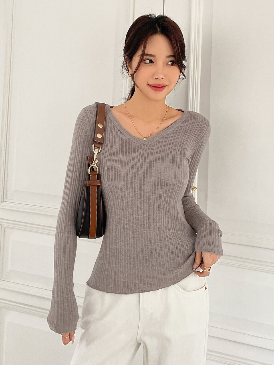 Solid V Neck Sweater