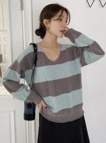 DAZY Jersey de dos tonos de hombros caídos - Multicolor - Ver 1