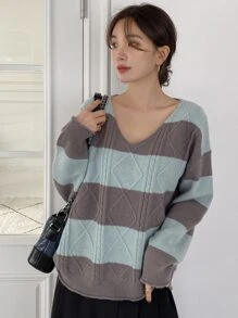 DAZY Jersey de dos tonos de hombros caídos - Multicolor - Ver 3