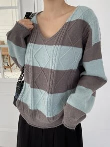 DAZY Jersey de dos tonos de hombros caídos - Multicolor - Ver 5