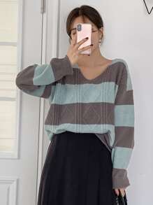 DAZY Jersey de dos tonos de hombros caídos - Multicolor - Ver 6