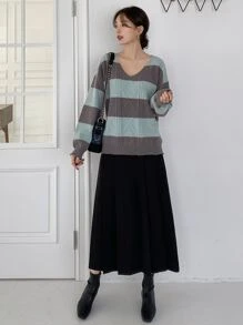 DAZY Jersey de dos tonos de hombros caídos - Multicolor - Ver 8