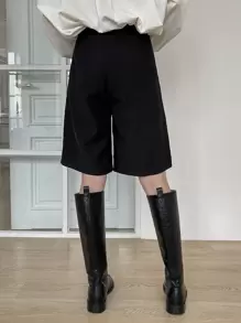 DAZY 高腰斜口袋短裤秋季 - 黑色 - 查看 2