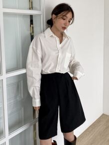 DAZY 高腰斜口袋短裤秋季 - 黑色 - 查看 4