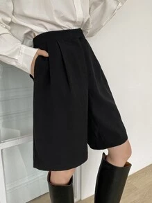 DAZY 高腰斜口袋短裤秋季 - 黑色 - 查看 5