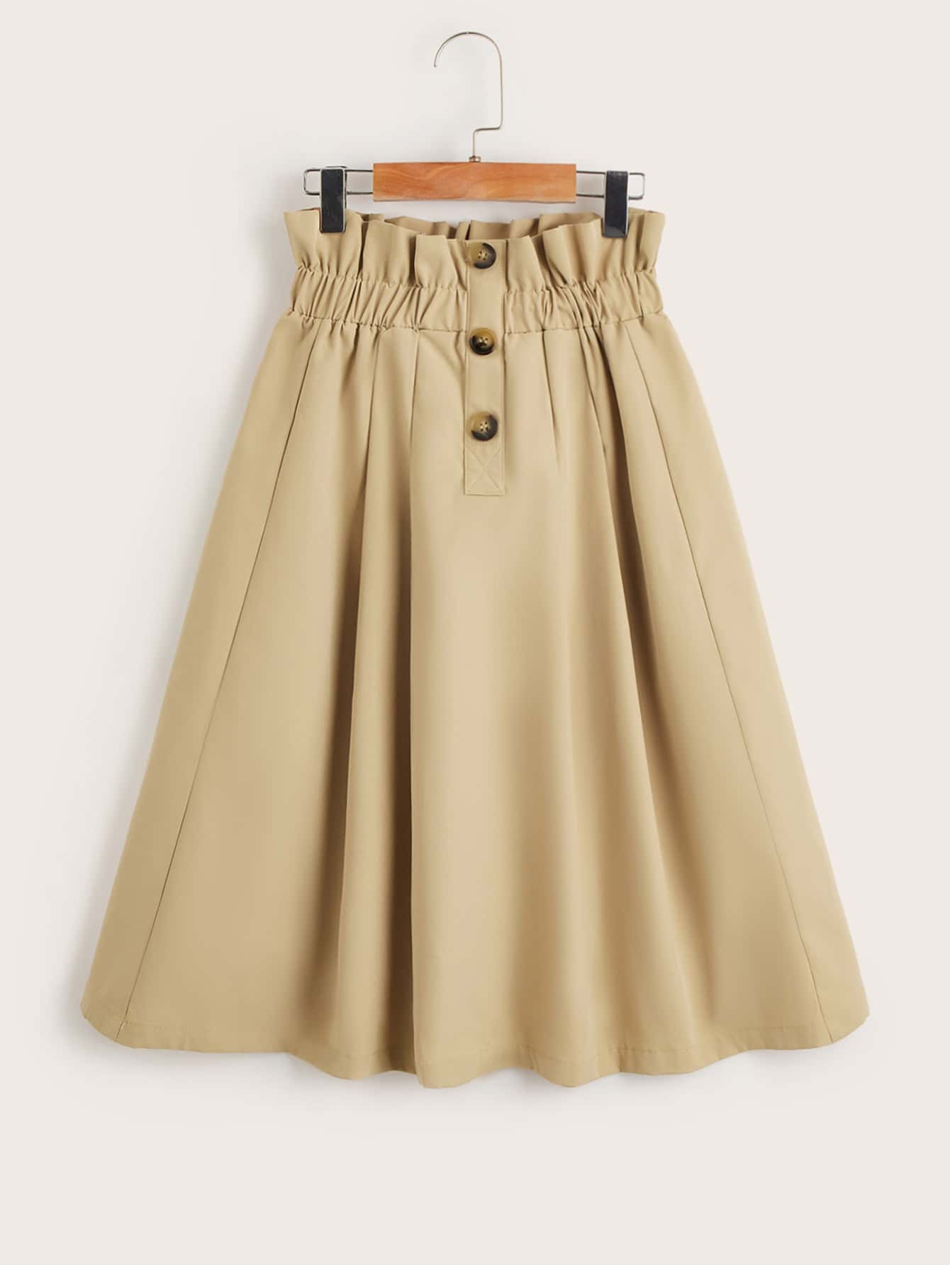 SHEIN Leap Crew Tween Girl Paperbag Waist Flare Skirt - Khaki - View 1