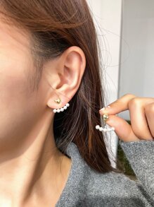 DAZY 假珍珠裝飾耳環夾 - 金黃色 - 查看 4