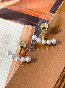 DAZY 假珍珠裝飾耳環夾 - 金黃色 - 查看 7