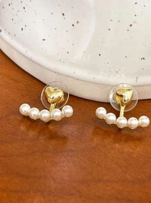 DAZY 假珍珠裝飾耳環夾 - 金黃色 - 查看 8