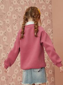 女孩字母和卡通人物印花插肩袖運動衫 - 乾枯玫瑰色 - 查看 2