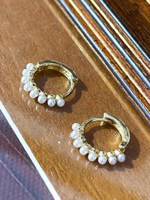 DAZY Đồ trang trí Ngọc Trai giả Vòng khuyên tai - Vàng - Xem 6