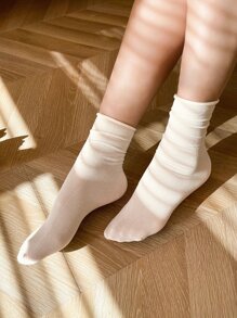 DAZY 素色中筒襪 - 米色 - 查看 1