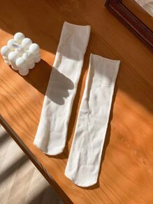 DAZY 素色中筒襪 - 米色 - 查看 8