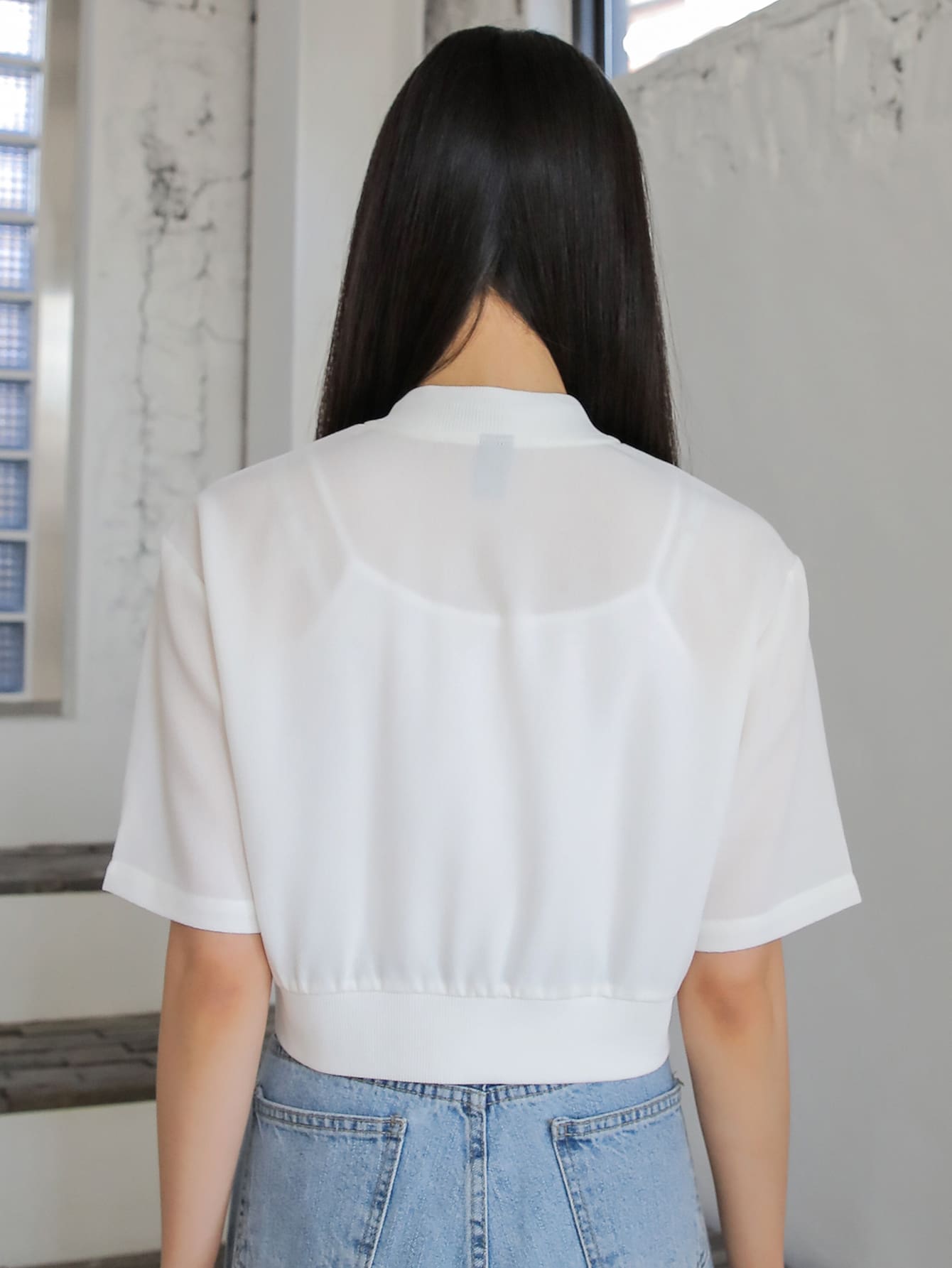 Slant Pockets Short Sleeve Bomber Jacket