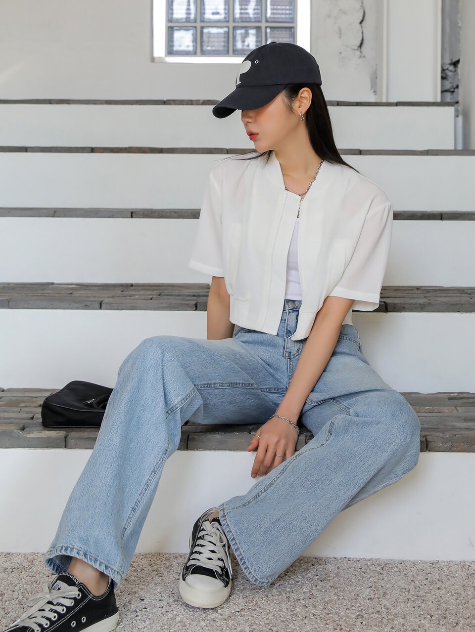 Slant Pockets Short Sleeve Bomber Jacket