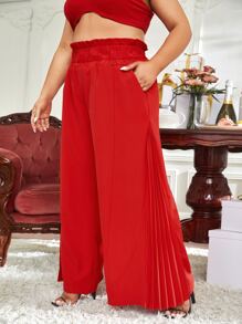 DIANDRA the label 大碼紙袋腰百褶拼塊闊腿褲 - 紅色 - 查看 1