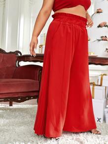 DIANDRA the label 大碼紙袋腰百褶拼塊闊腿褲 - 紅色 - 查看 3