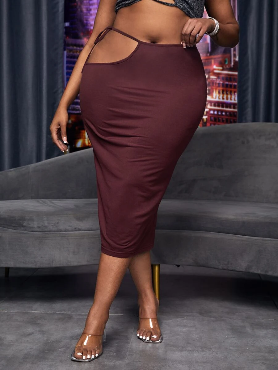 Maweii Váy Plus Size Cắt ra Thắt nút Chia màu trơn Gợi cảm - Màu Tím - Xem 1