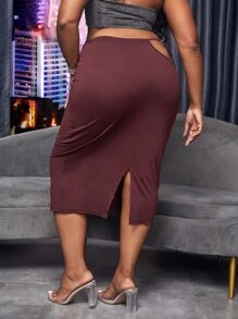 Maweii Váy Plus Size Cắt ra Thắt nút Chia màu trơn Gợi cảm - Màu Tím - Xem 2