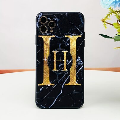 Letter Graphic Phone Case With Stand-Out Phone Grip