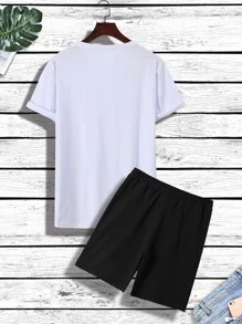 Manfinity Hypemode Men Bear Print Tee & Drawstring Waist Shorts - Black and White - View 2