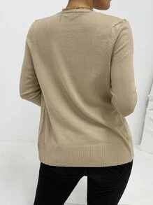 AAmilife Nữ Cardigans Nút phía trước màu trơn Giải trí - Màu Khaki - Xem 3