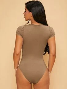 SHEIN PETITE Bộ đồ liền thân ôm sát cơ thể - Màu nâu  Mocha - Xem 2