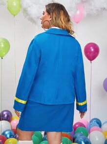 panel en contraste Blazer & Falda bajo con abertura - Azul - Ver 2