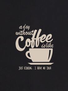 SHEIN LUNE Camiseta con estampado de taza y slogan - Negro - Ver 4